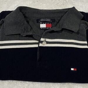 VINTAGE Tommy Hilfiger‎ Rugby Polo Shirt Men's Size L Striped 100% Cotton